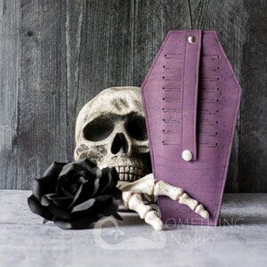 Something Snappy Love Me Dead Large Purple Cork Coffin Wallet